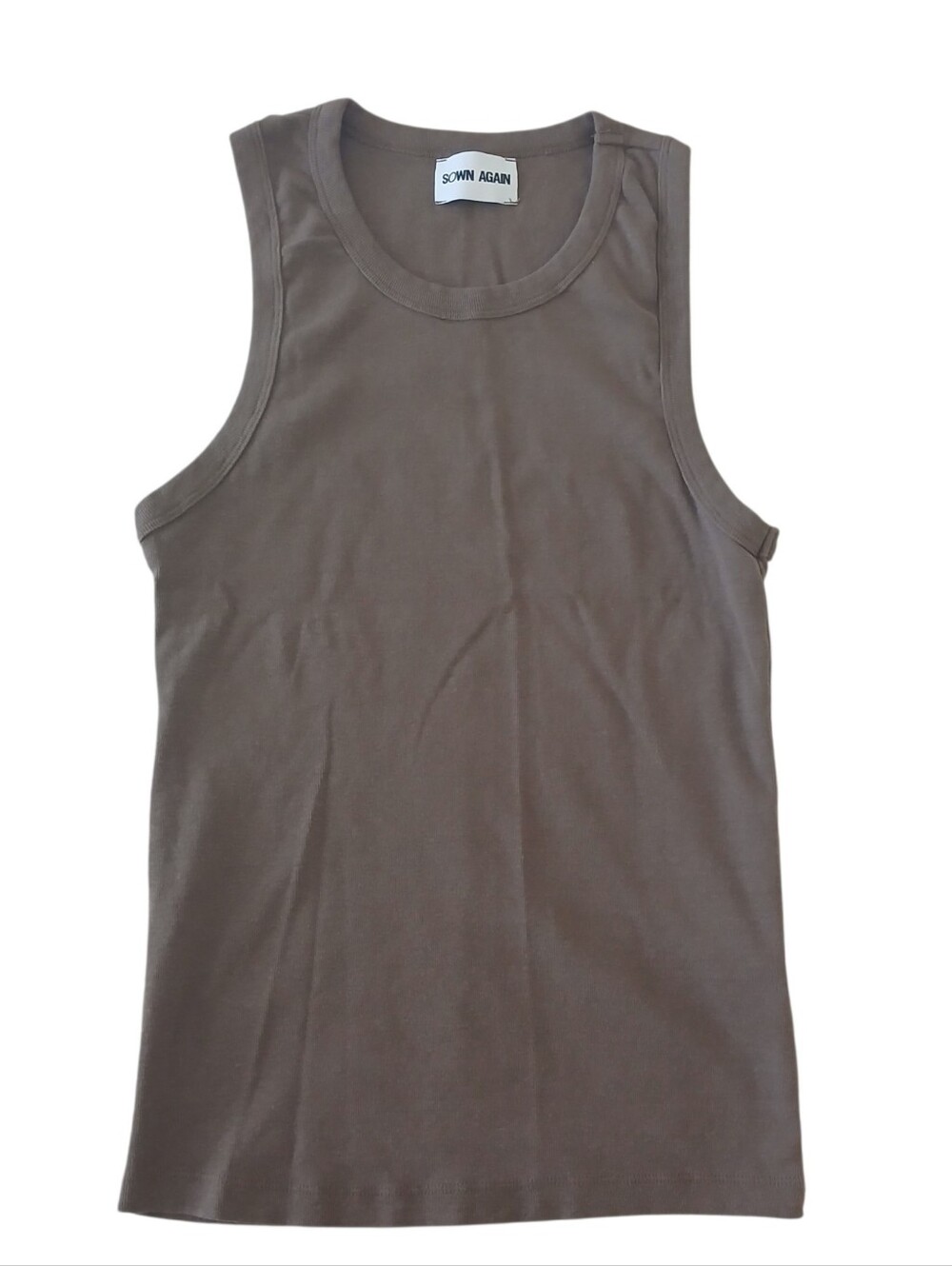 SOWN AGAIN Organic Cotton Hemp Ribbed Tank Men's L Brown Sustainable Classic